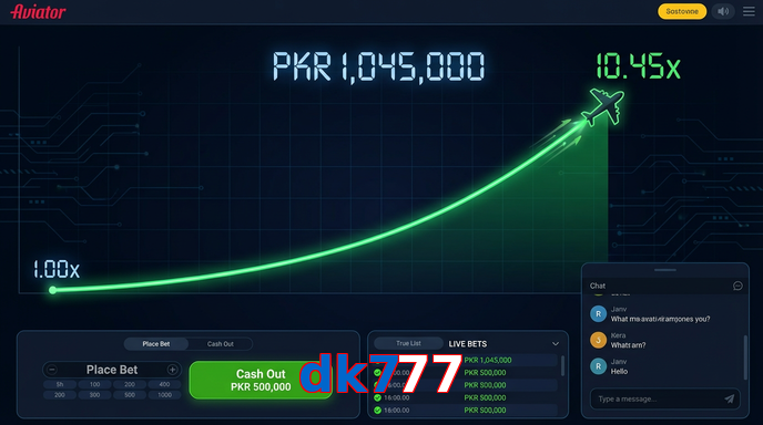 Main screen of Dk777 aviator page for PK players